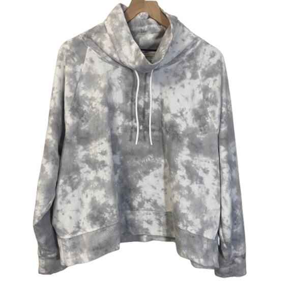 Old Navy Funnel-Neck Cropped Microfleece Sweatshirt White Grey Tie Dye Sz XXL - Picture 2 of 9